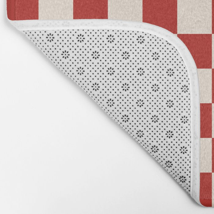 Checkerboard Mini Check Pattern in Retro Red and Cream Bath Mat Gallery Image 2