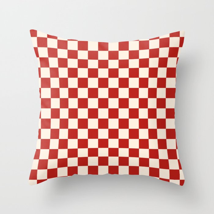 Checkerboard Mini Check Pattern in Retro Red and Cream Throw Pillow Gallery Image 6