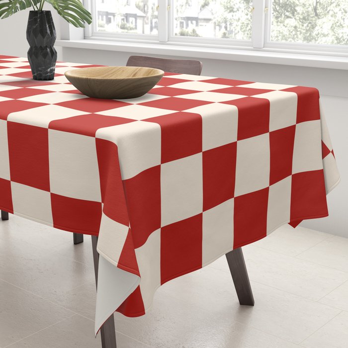 Checkerboard Mini Check Pattern in Retro Red and Cream Tablecloth Gallery Image 3