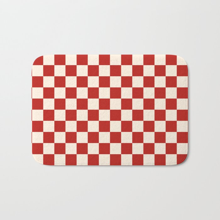 Checkerboard Mini Check Pattern in Retro Red and Cream Bath Mat Gallery Image 1