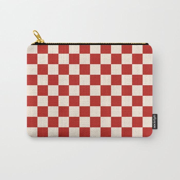 Checkerboard Mini Check Pattern in Retro Red and Cream Carry All Pouch Gallery Image 1