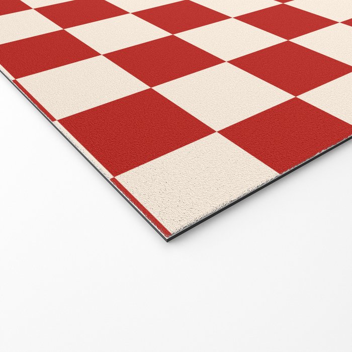 Checkerboard Mini Check Pattern in Retro Red and Cream Welcome Mat Gallery Image 2