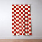 Checkerboard Mini Check Pattern in Retro Red and Cream Window Curtain Gallery Image 3