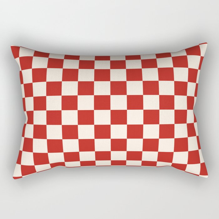 Checkerboard Mini Check Pattern in Retro Red and Cream Rectangular Pillow Gallery Image 1