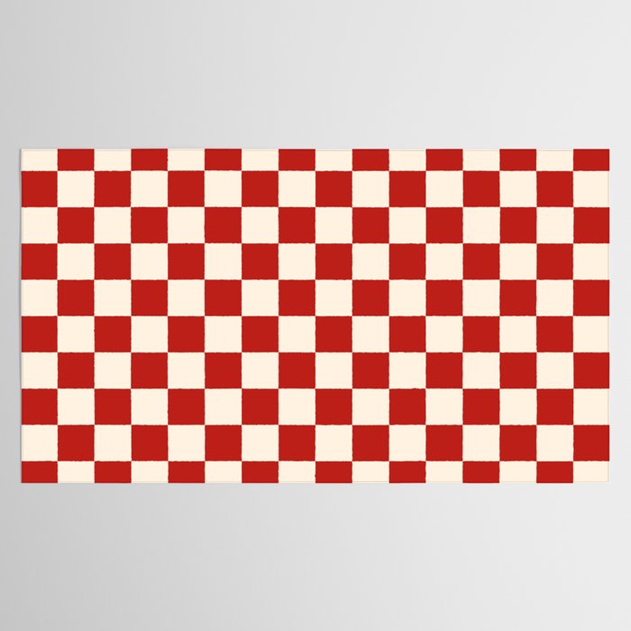 Checkerboard Mini Check Pattern in Retro Red and Cream Tablecloth Gallery Image 2