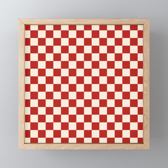 Checkerboard Mini Check Pattern in Retro Red and Cream Mini Art Print Gallery Image 1