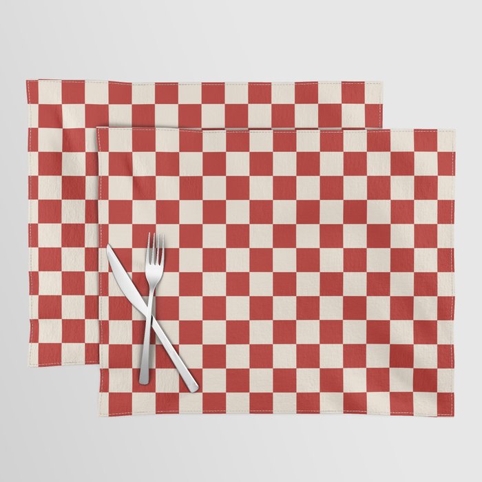 Checkerboard Mini Check Pattern in Retro Red and Cream Placemat Gallery Image 1