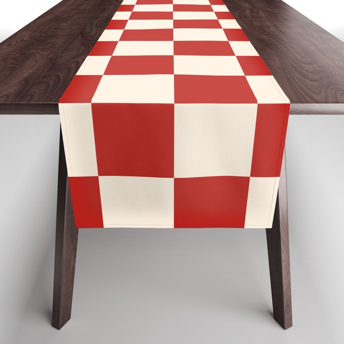 Checkerboard Mini Check Pattern in Retro Red and Cream Table Runner Gallery Image 1