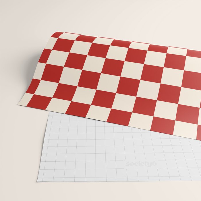Checkerboard Mini Check Pattern in Retro Red and Cream Wrapping Paper Gallery Image 2