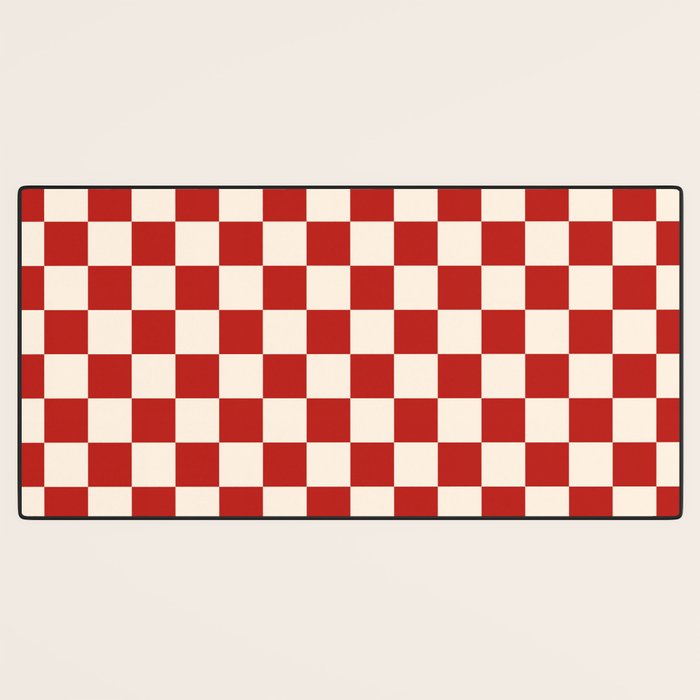 Checkerboard Mini Check Pattern in Retro Red and Cream Desk Mat Gallery Image 3