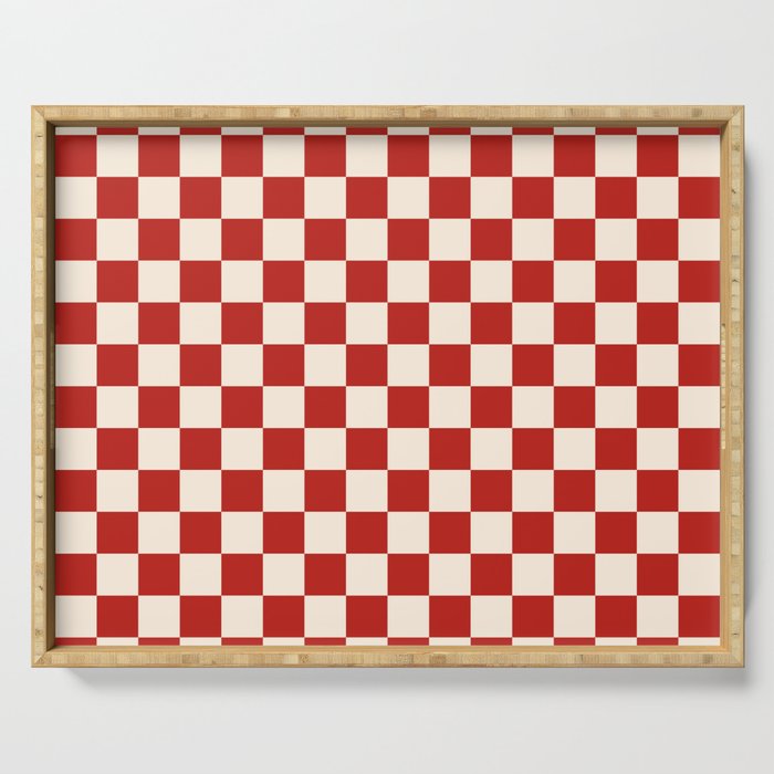 Checkerboard Mini Check Pattern in Retro Red and Cream Serving Tray Gallery Image 1