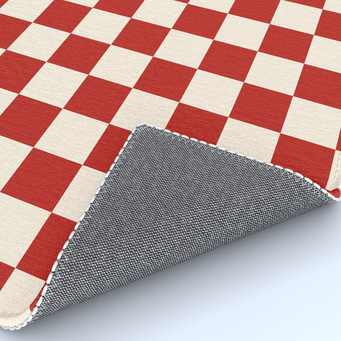 Checkerboard Mini Check Pattern in Retro Red and Cream Rug Gallery Image 4