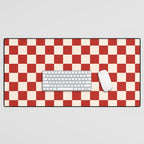 Checkerboard Mini Check Pattern in Retro Red and Cream Desk Mat Gallery Image 1