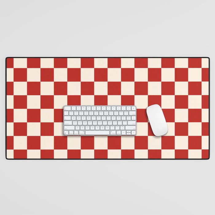 Checkerboard Mini Check Pattern in Retro Red and Cream Desk Mat Gallery Image 1