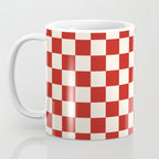 Checkerboard Mini Check Pattern in Retro Red and Cream Coffee Mug Gallery Image 3