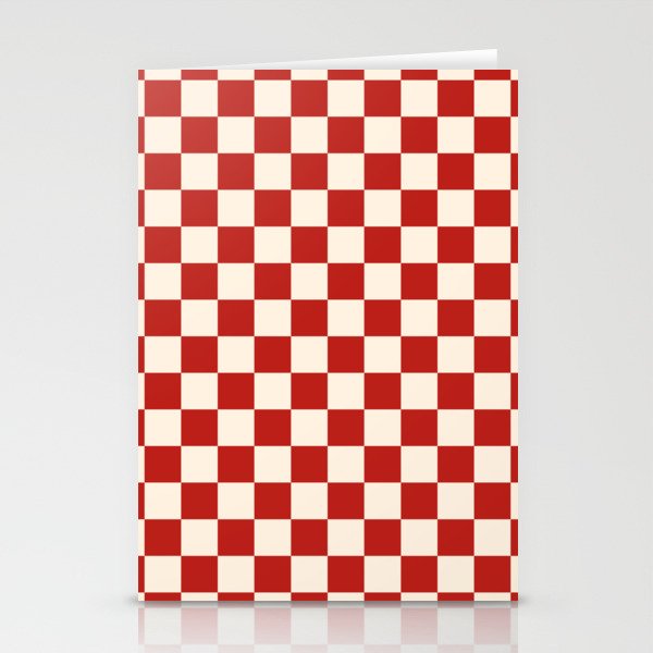 Checkerboard Mini Check Pattern in Retro Red and Cream Stationery Card Gallery Image 1