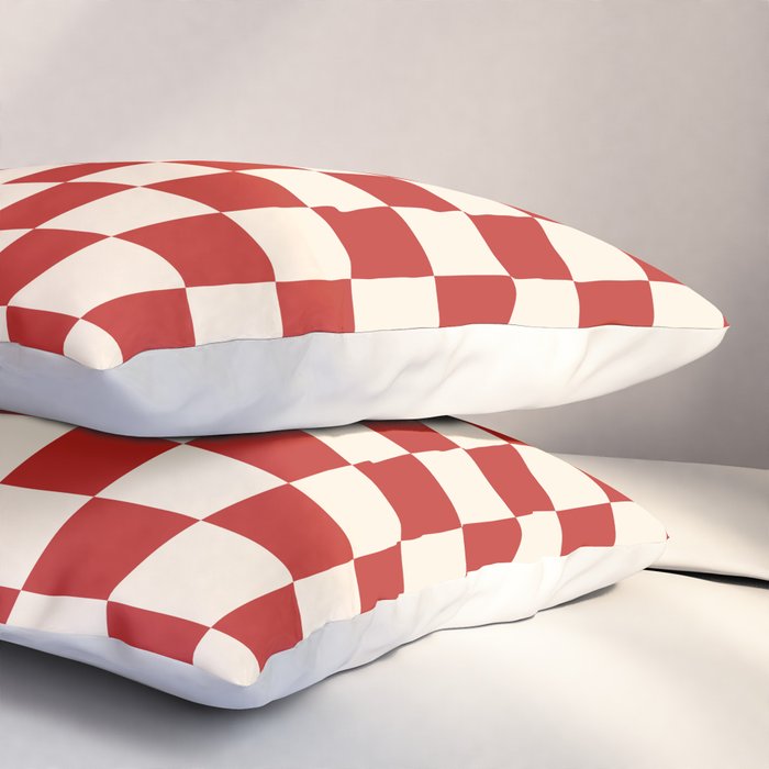 Checkerboard Mini Check Pattern in Retro Red and Cream Pillow Sham Gallery Image 3