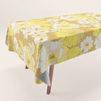 Yellow, Ivory and Brown Retro Flowers Tablecloth Gallery Image 1