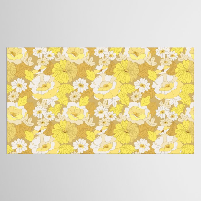 Yellow, Ivory and Brown Retro Flowers Tablecloth Gallery Image 2