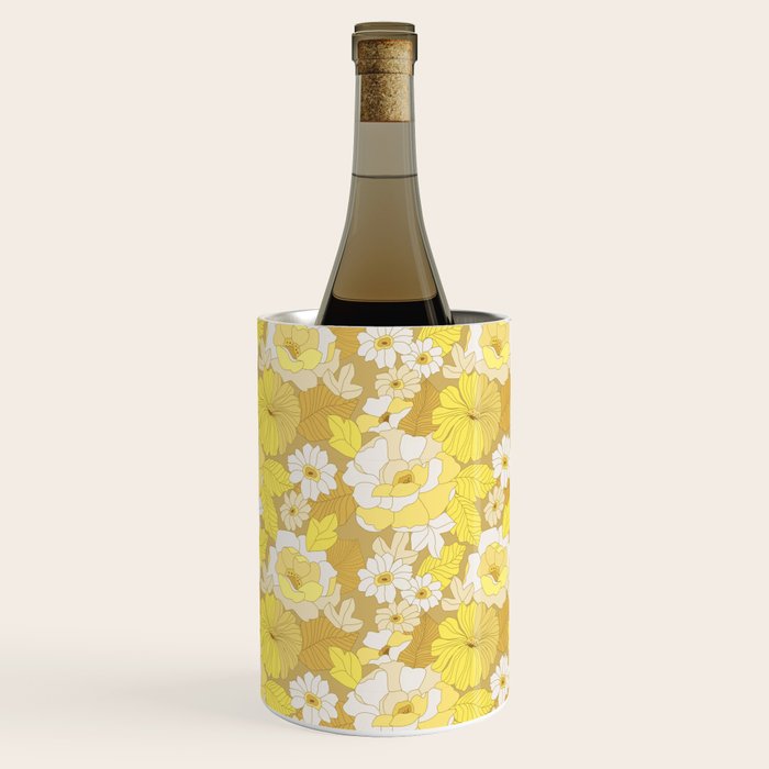 Yellow, Ivory and Brown Retro Flowers Wine Chiller Gallery Image 1