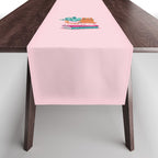 One more chapter // pastel pink background orange tabby cat striped mug with plants fuchsia pink and green books  Table Runner Gallery Image 1