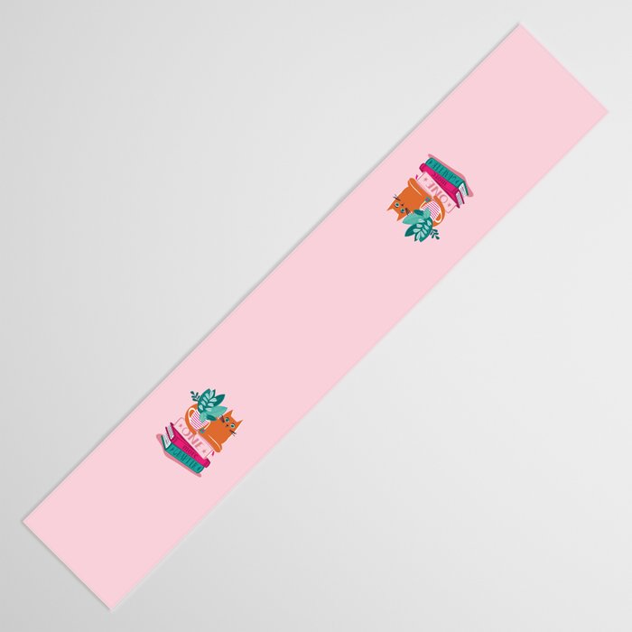 One more chapter // pastel pink background orange tabby cat striped mug with plants fuchsia pink and green books  Table Runner Gallery Image 3