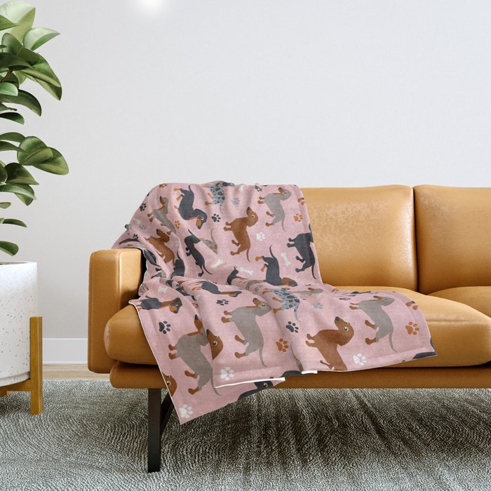 Dachshund Dog Doxie Dogs Pattern Pink Throw Blanket Gallery Image 1