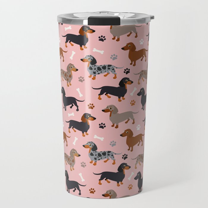 Dachshund Dog Doxie Dogs Pattern Pink Travel Mug Gallery Image 1