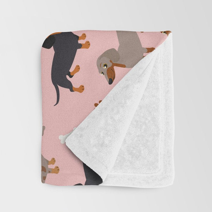 Dachshund Dog Doxie Dogs Pattern Pink Throw Blanket Gallery Image 3