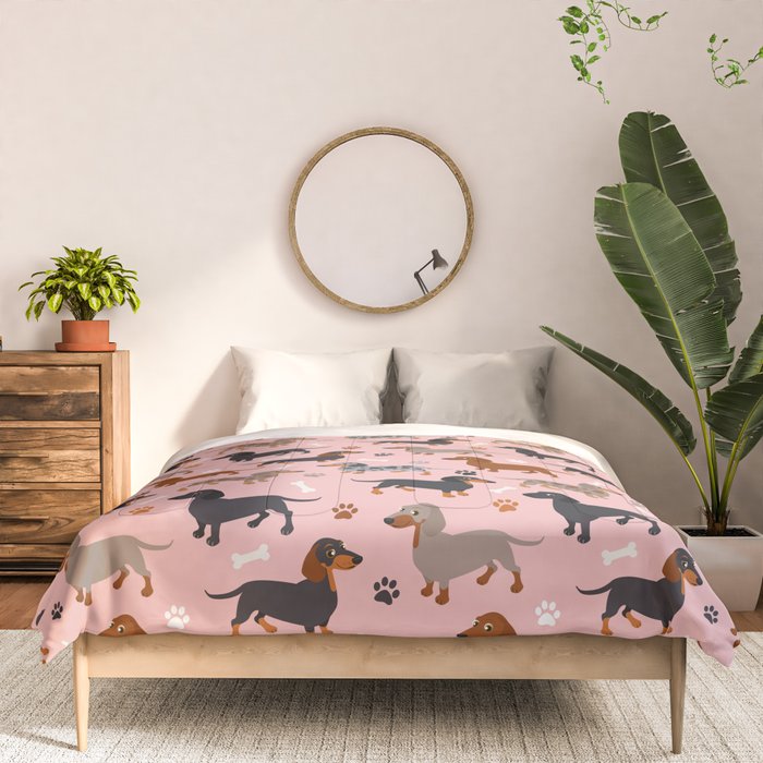 Dachshund Dog Doxie Dogs Pattern Pink Comforter Gallery Image 3