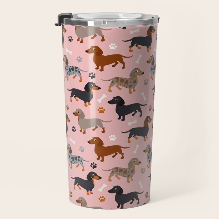 Dachshund Dog Doxie Dogs Pattern Pink Travel Mug Gallery Image 3