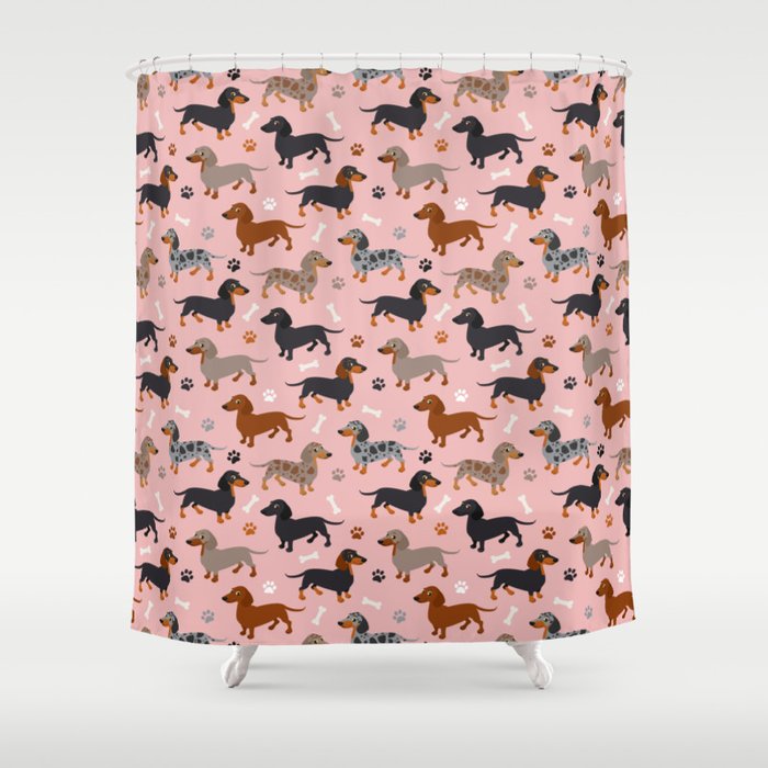 Dachshund Dog Doxie Dogs Pattern Pink Shower Curtain Gallery Image 1