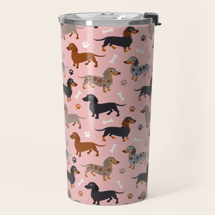 Dachshund Dog Doxie Dogs Pattern Pink Travel Mug Gallery Image 2