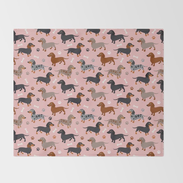 Dachshund Dog Doxie Dogs Pattern Pink Throw Blanket Gallery Image 2
