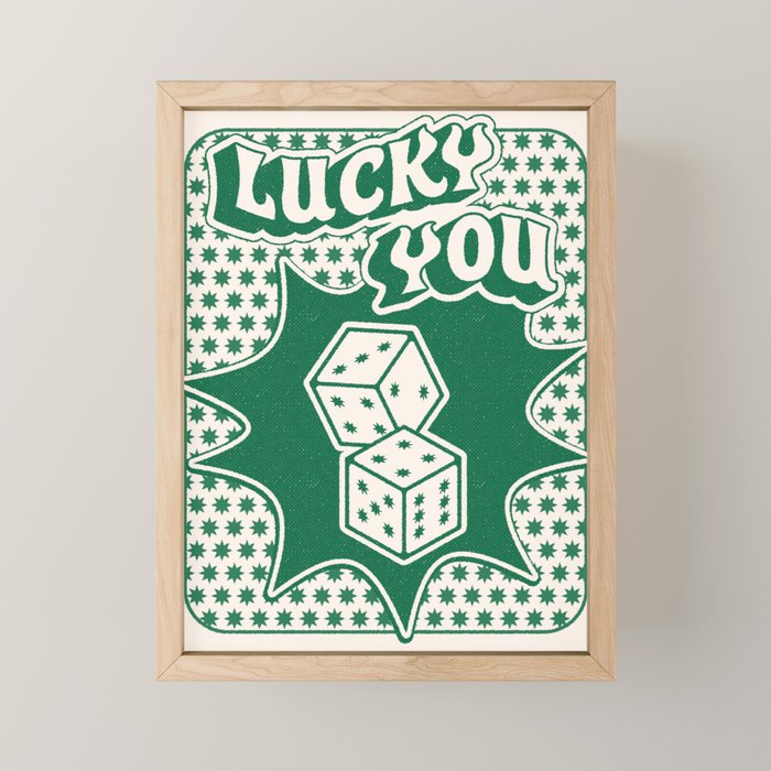 Lucky You Dice in Green and Linen White Mini Art Print Gallery Image 1