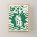 Lucky You Dice in Green and Linen White Mini Art Print Gallery Image 1