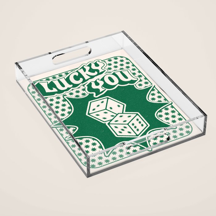 Lucky You Dice in Green and Linen White Acrylic Tray Gallery Image 1