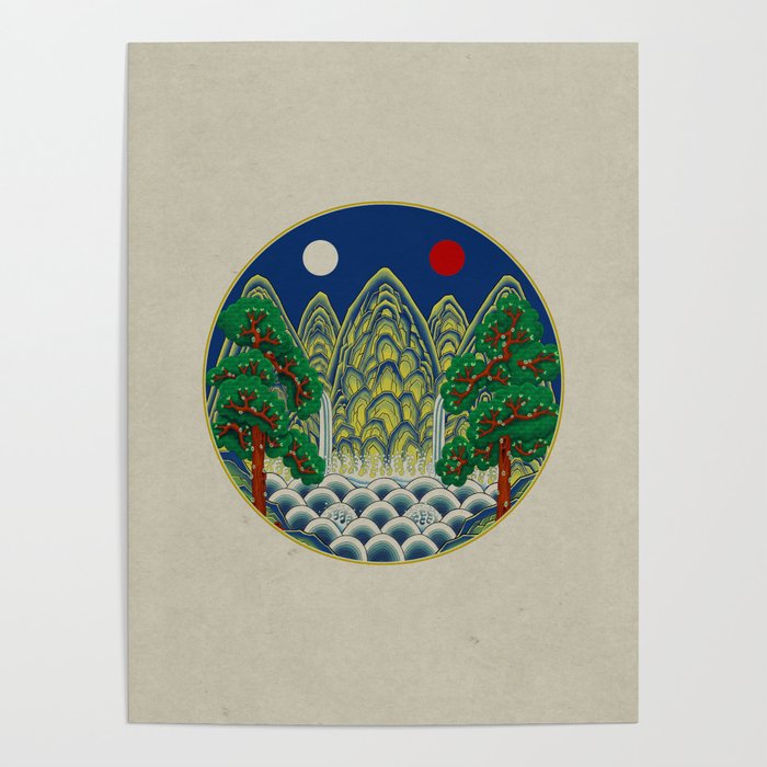 Five peaks of the sun and moon : Kingâs painting (Minhwa-Korean folk art) Poster Gallery Image 1