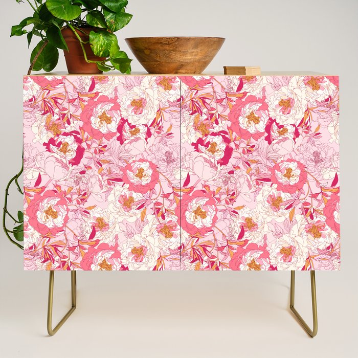 Pink flowers of peonies Credenza Gallery Image 1