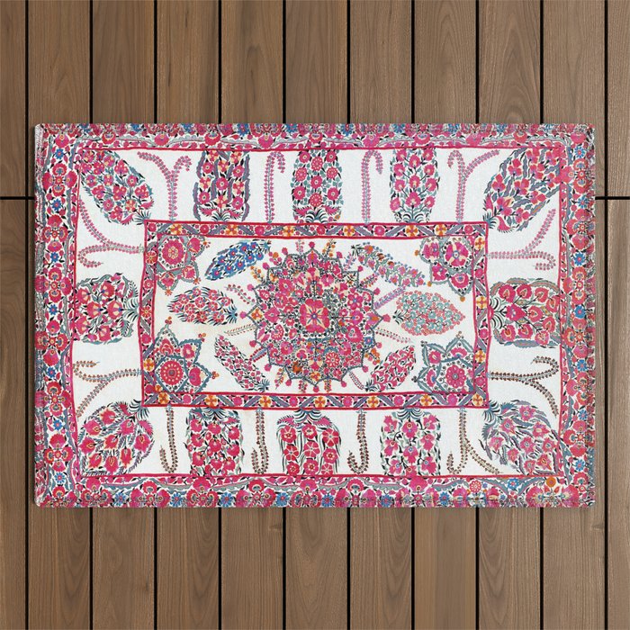 Samarkand Suzani  Antique Uzbekistan Embroidery Print Outdoor Rug Gallery Image 1