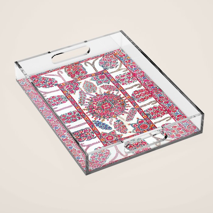 Samarkand Suzani  Antique Uzbekistan Embroidery Print Acrylic Tray Gallery Image 1