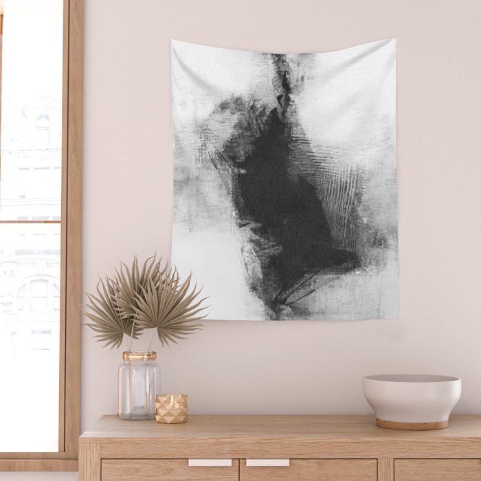 Black and White Minimalist Abstract Painting âDelve 4â Wall Tapestry Gallery Image 2