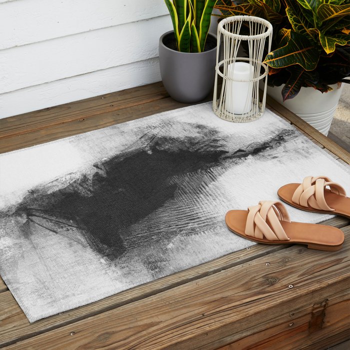 Black and White Minimalist Abstract Painting âDelve 4â Outdoor Rug Gallery Image 2