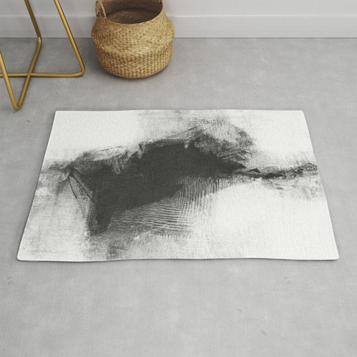 Black and White Minimalist Abstract Painting âDelve 4â Rug Gallery Image 1