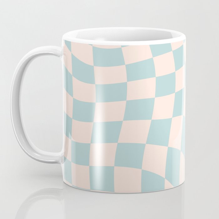 Retro Danish Pastel Light Blue Warped Checkerboard Coffee Mug Gallery Image 3