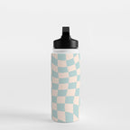 Retro Danish Pastel Light Blue Warped Checkerboard Water Bottle Gallery Image 3