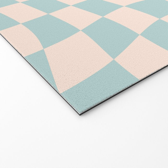 Retro Danish Pastel Light Blue Warped Checkerboard Welcome Mat Gallery Image 2