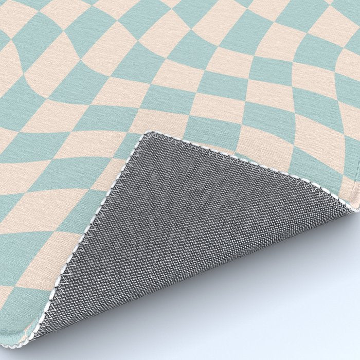 Retro Danish Pastel Light Blue Warped Checkerboard Rug Gallery Image 4