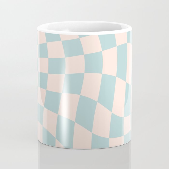 Retro Danish Pastel Light Blue Warped Checkerboard Coffee Mug Gallery Image 4