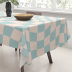 Retro Danish Pastel Light Blue Warped Checkerboard Tablecloth Gallery Image 3